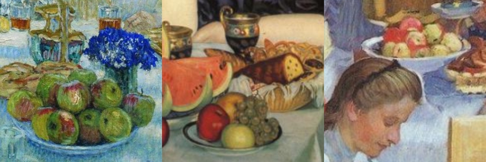 Яблоки на чайных картинах Кустодиева и Богданова-Бельского
